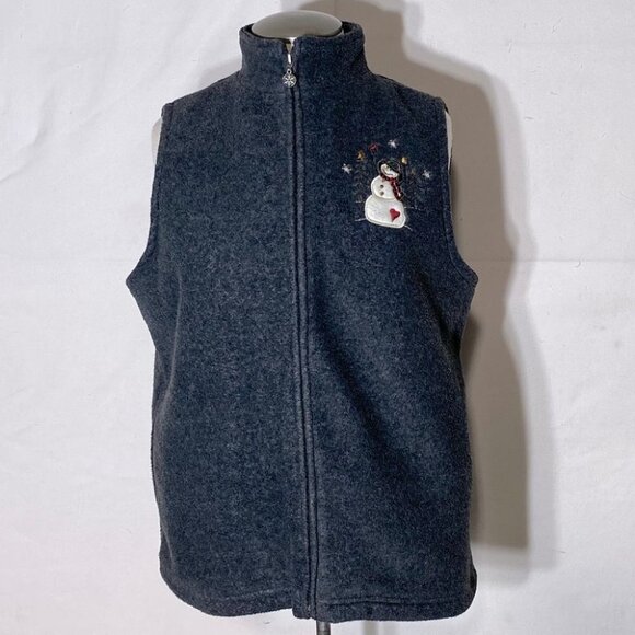5/&25 Vintage Northern Reflections grey fleece zip vest with snowman M - Picture 2 of 13